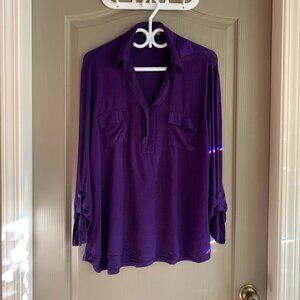 Purple Comfy Soft V-Neck Blouse – Large – Work to Weekend